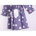 thumbnail image 4 of ContiKids Little Girls Ruffle Long Sleeve Polka Dot Pattern Casual Purple Dress with Front Pockets 3-4 Years, 4 of 5