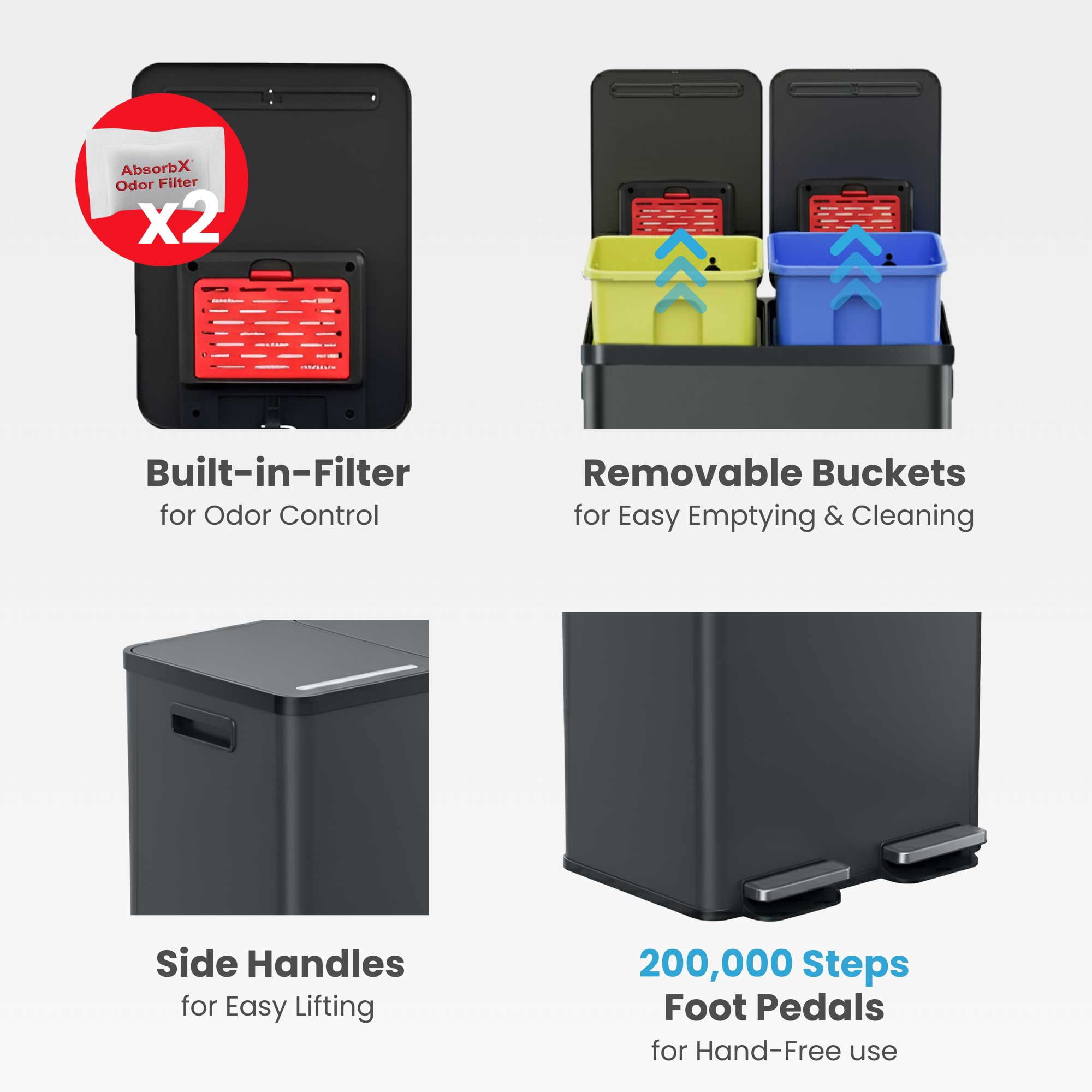 iTouchless 16 Gallon Kitchen Dual Trash & Recycling Bin with AbsorbX Odor Filters Matte Gray