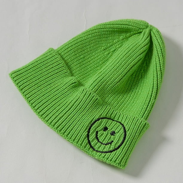 Gorro de punto para niños, para padres e hijos, otoño e invierno, nuevo gorro coreano lindo bordado de lana con sonrisa para niños y niñas