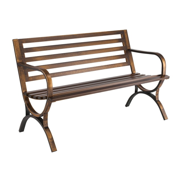 VEVOR Banc d'Extérieur, 50 Pouces, Cadre en Métal en Acier au Carbone avec Dossier à Lattes et Accoudoirs à Bords Arrondis, Banc d'Extérieur Résistant aux Intempéries pour Patio, Jardin, Parc, Cour, Véranda avant, Bronze Antique