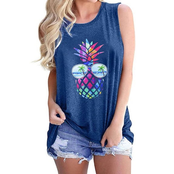Fshinging Womens Tank Top Colorful Pineapple Print Crewneck Sleeveless Summer Clothes 2026 BU2 L