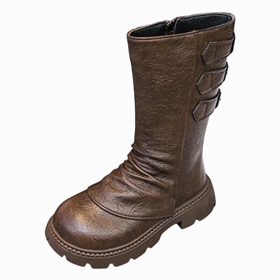 Gvdentm Gorls Boots Boys Girls Side Zipper Combat Ankle Boots (Toddler/Little Kid)(Khaki,1)