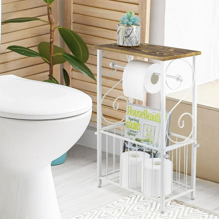 Bathroom Table - Toilet Tissue Paper Holder Stand Rack - Magazine Storage  Organizer- Small End Table