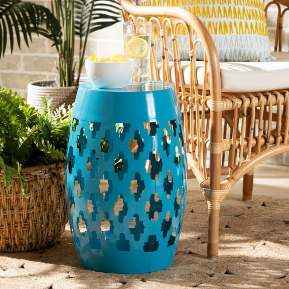 Baxton Studio Branson Modern and Contemporary Blue Finished Metal Outdoor Side Table