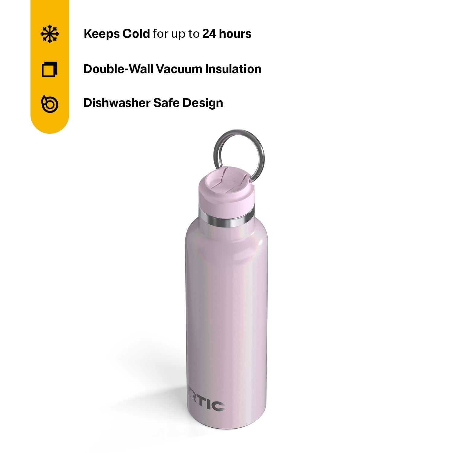 RTIC 20 oz Ceramic Lined Insulated Journey Water Bottle, Leak-Proof Lid, Pale Pink Glitter