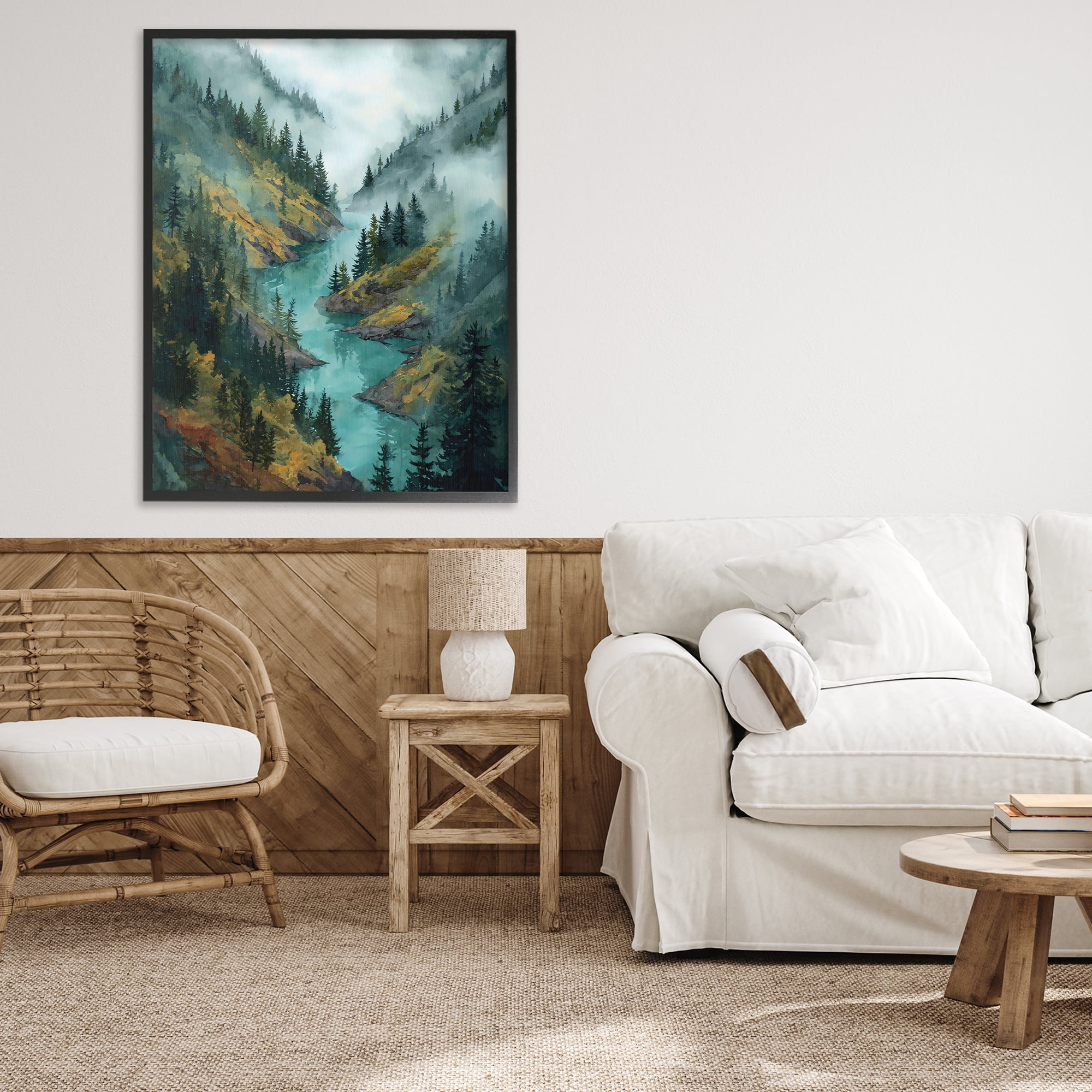 Stupell Industries Turquoise Mountain River Bends Black Framed Giclee Art, design by Franklyn Gregory