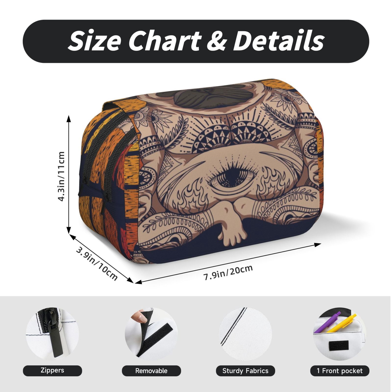 Rateoe Pug dog Yoga Pattern Double Clamshell Pen Case, Storage Organizer with Two Zipper Compartments– Holds Up to 50 Pencils & Pens