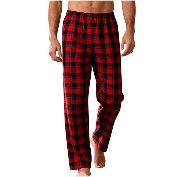 Mens Pajama Pants Classic Plaid Christmas PJ Bottoms Flannel Cotton Long Pants Straight Fit Lounge Trouser, L Red #A