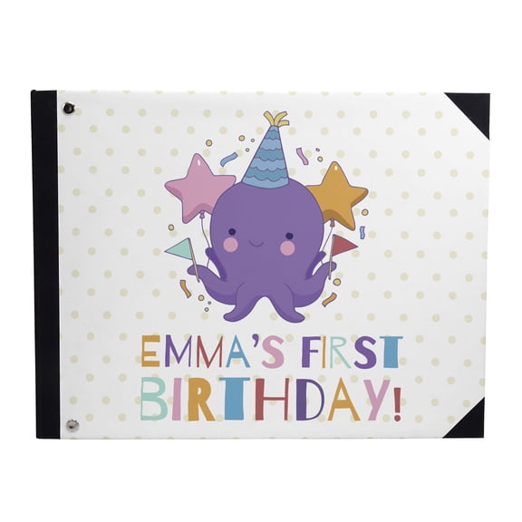 Darling Souvenir White Octopus Printed Hardbound Cover Personalized Guestbook For Birthday Party Guest Sign In Book Registry-9 x 12 Inches