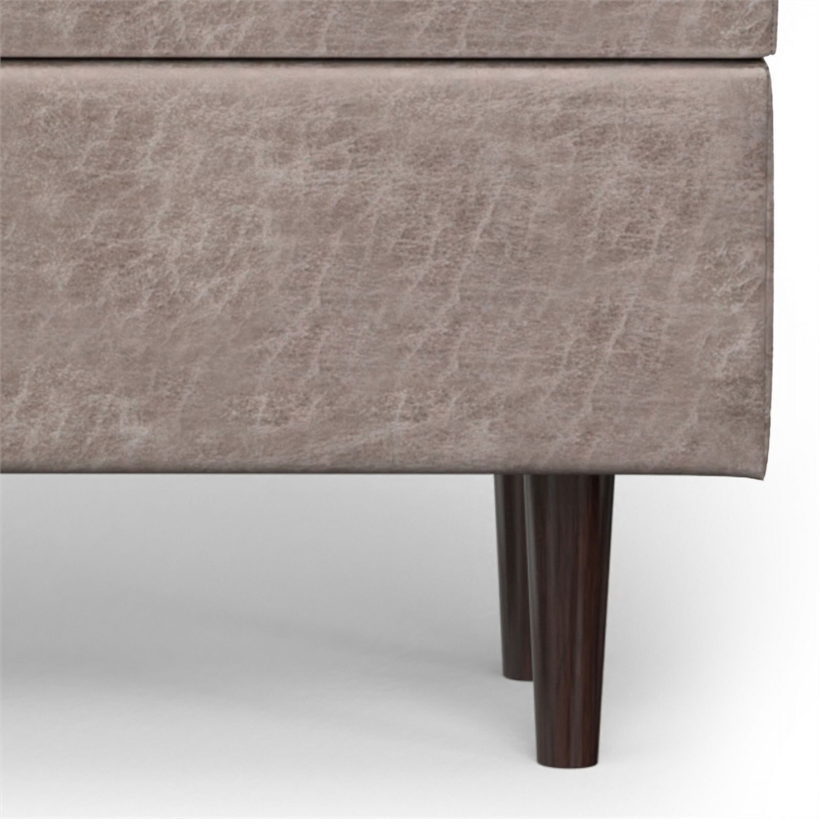 Simpli Home Shay 48" Wide Modern Rectangle Storage Ottoman in Gray Taupe Vegan Faux Leather