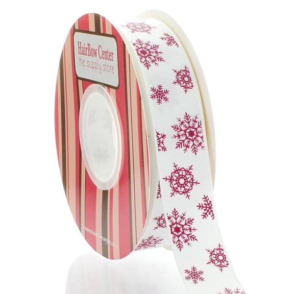 7/8" Deep Wine Snowflakes Grosgrain Ribbon 25 Yard