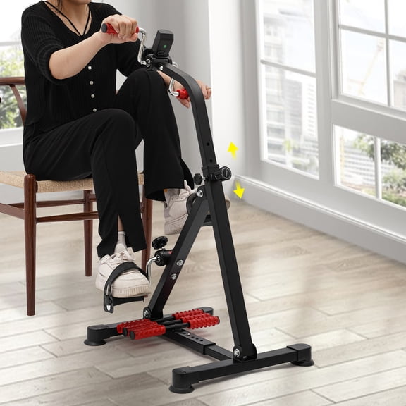 Pedal Exerciser for Physical Therapy & Arm/Leg Workout, Under Desk Bike Pedal Exerciser with 8-Level Adjustable Resistance, LCD Monitor