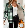 thumbnail image 3 of VIWORLD Women's Winter Long Sleeve Plaid Coat - Fleece Lined Hooded Jacket with Button Front & Pockets Green，L, 3 of 6