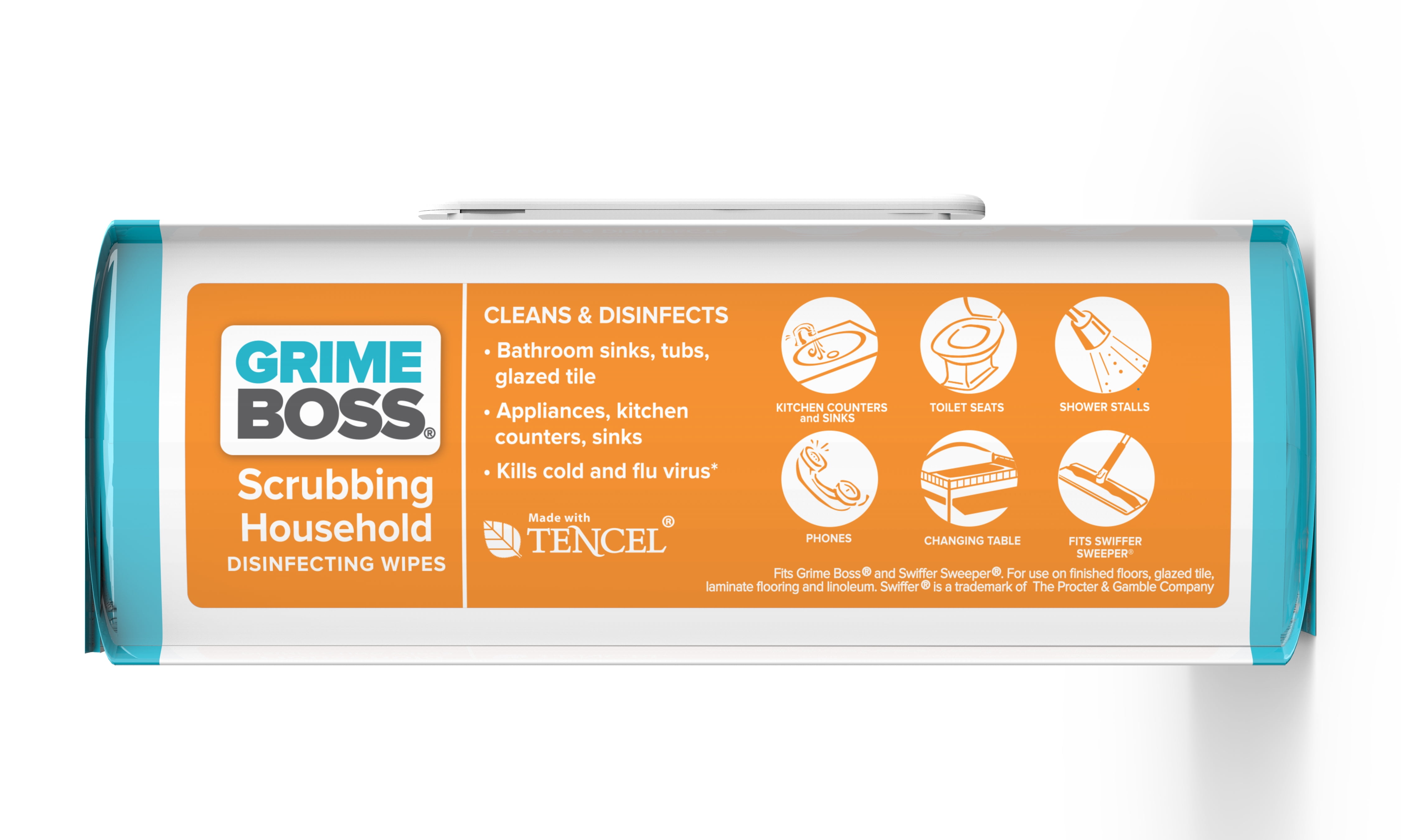 GRIME BOSS Orange Scent Scrubbing Household Disinfecting Wipes, 72