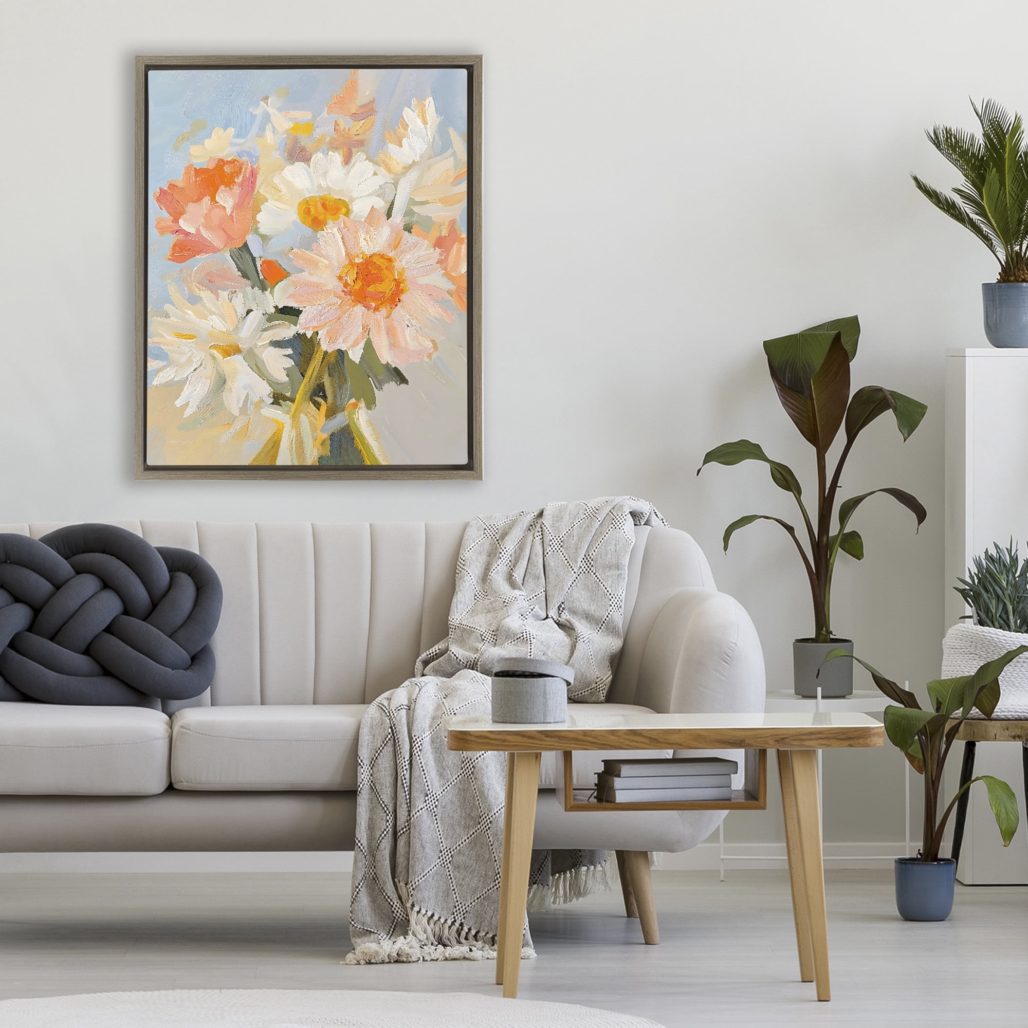 Stupell Industries Orange Spring Floral Bouquet Brown Framed Floater Canvas Wall Art, design by The Prints Vibe