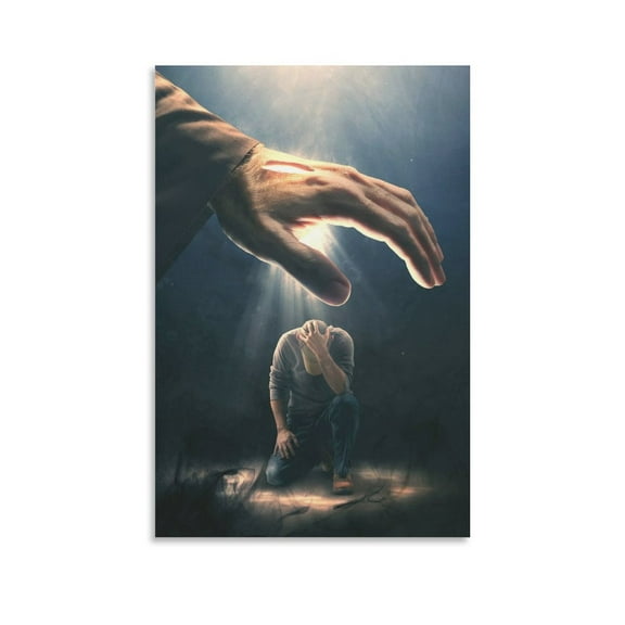 Jesus Christ Wall Art Hand of God Poster Without Jesus There Is No Light Canvas Print Canvas Wall Art Prints Poster Gifts Photo Picture Painting Posters Room Decor Home Decorative 12x18inch(30x45cm)