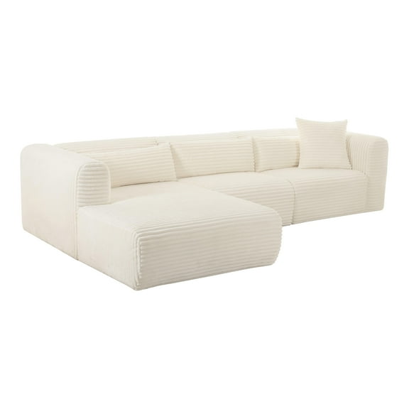 Tarra Fluffy Oversized Cream Corduroy Modular LAF Sectional - Cream