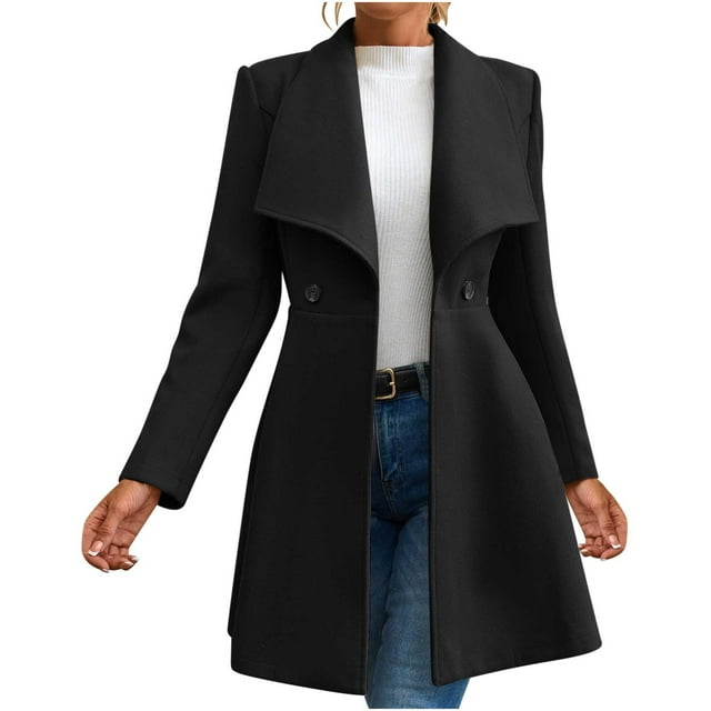 Npasoilc Manteaux pour Femmes Manteau Long en Laine à Col Rabattu Automne et Hiver