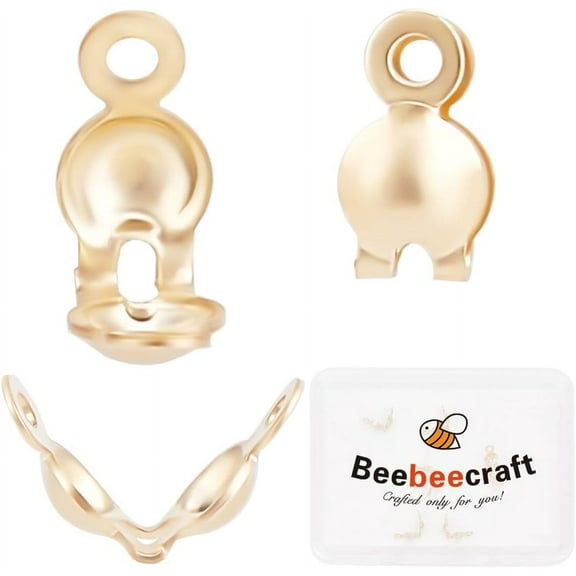 1 Box 6Pcs Bead Tips 14K Gold Filled Brass Metal Knot Covers Secure Clamshell Open Fold Over Endcaps Crimp Beads Tip for Jewelry Making Bracelets Necklaces Earrings DIY Crafts Accessories