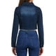 thumbnail image 3 of Chaqueta de mezclilla recortada de botón con dobladillo deshilachado para mujer Inspire Chic, azul noche, talla M, 3 of 6