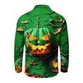 thumbnail image 6 of GrmtClth Men's Long Sleeve Halloween Casual Polo Shirts Classic Turn Down Collar Pumpkin Bat Holiday Pattern Lightweight Athletic Outdoor Pullover Tops Green M, 6 of 7