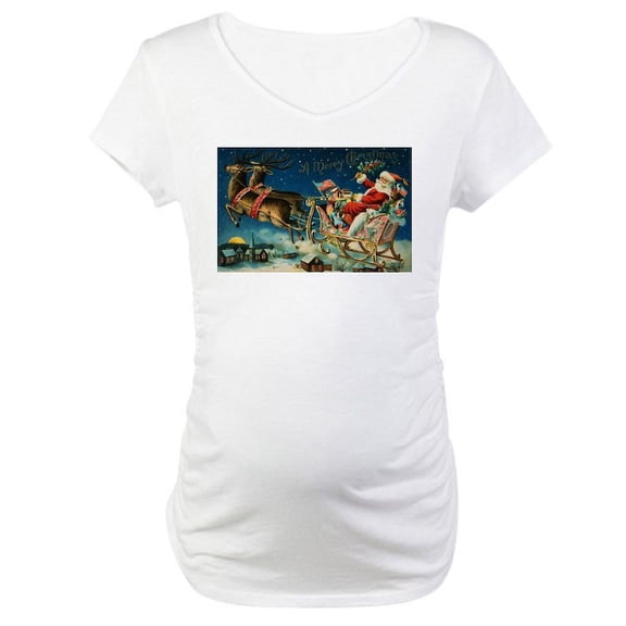 CafePress - Vintage Santa Sleigh Maternity T Shirt - Cotton Maternity T-shirt, Cute & Funny Pregnancy Tee