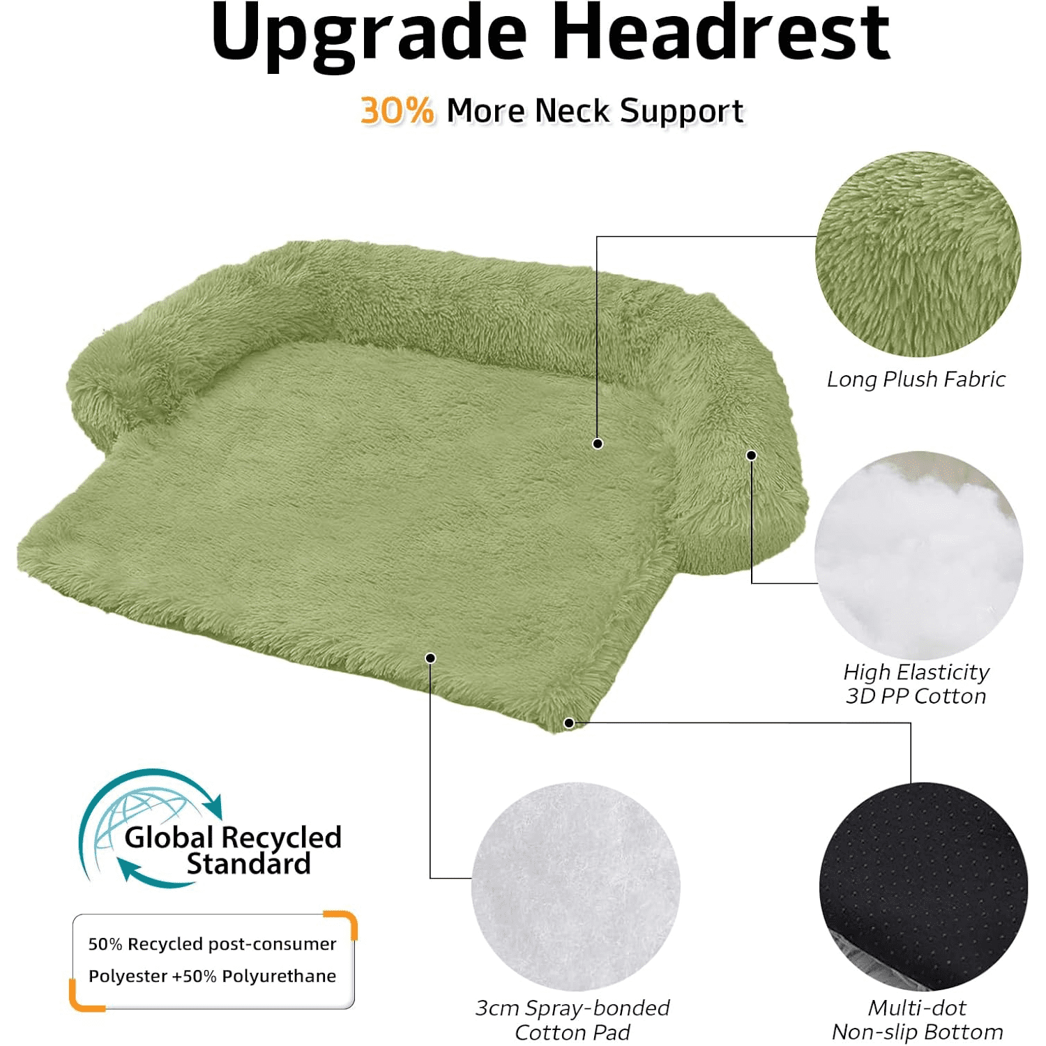 Calming Dog Bed Fluffy Plush Dog Mat for Furniture Protector with Removable Washable Cover for Large Medium Small Dogs and Cats (Large, Grass Green)