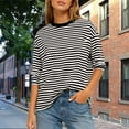 thumbnail image 4 of ABATAB Women's Striped Pullover Crewneck Long Sleeve Tops Casual Loose Trendy Workout Shirt Fall Outfits Clothes, 4 of 7