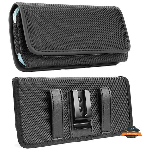 Universal Cell Phone Holster with Belt Clip & Card Slot Canvas Horizontal Pouch Fit Apple iPhone 14/13/12 Pro Max 6.7" & Most Phone XL [6.57 x 3.35 x 0.6 in] [Black]