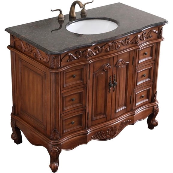 Elegant Decor Oakland 42" Single Marble Top Bathroom Vanity in Teak