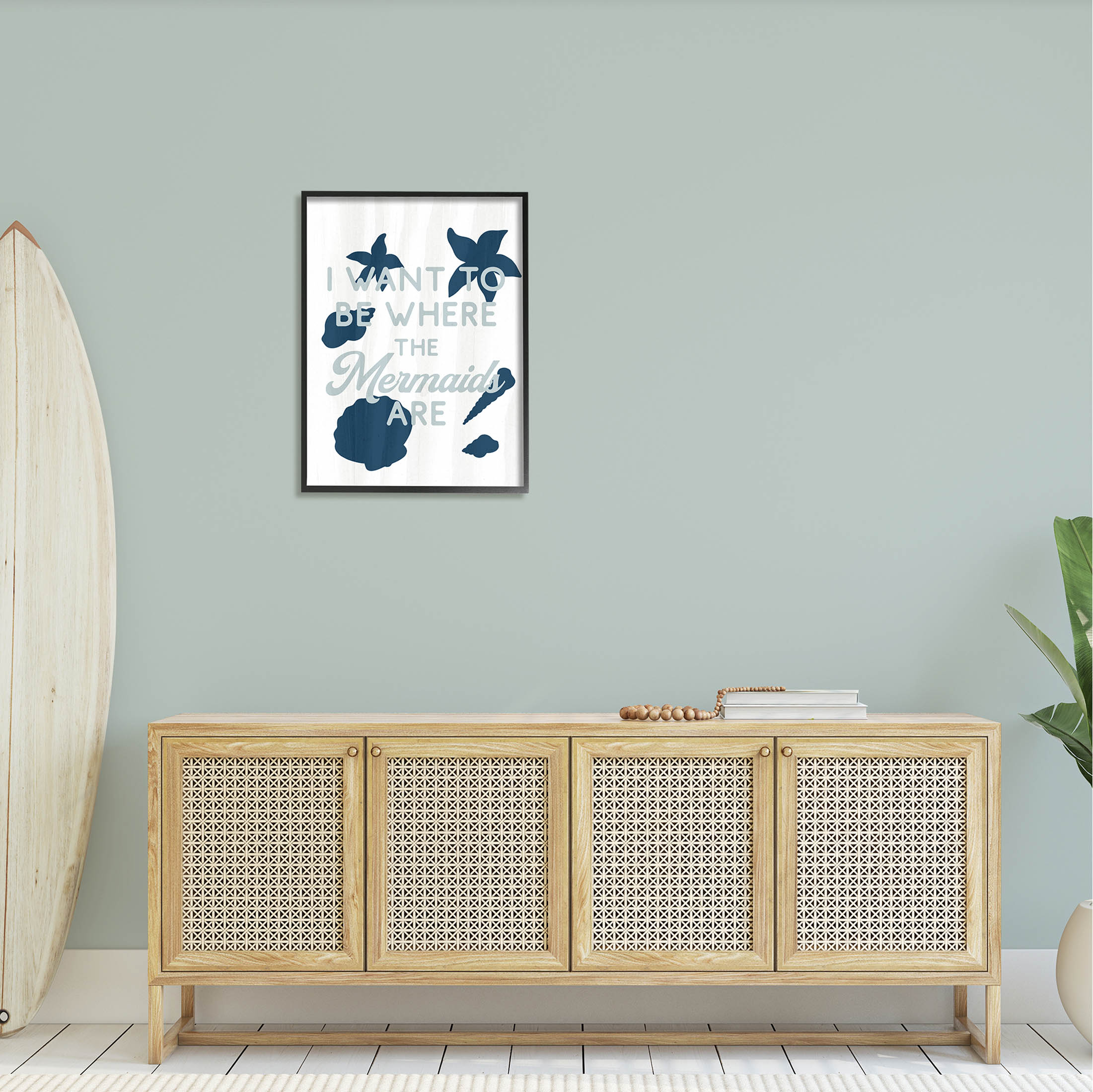 Stupell Industries Where Mermaids Are Phrase Graphic Art Black Framed Art Print Wall Art, Design by Lil' Rue