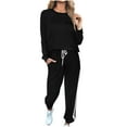 thumbnail image 2 of 2 Piece Sets for Women Fall Plus Size Two-piece Sets Solid Long Sleeve Round Neck Tops Shirt And Drawstring Long Pants Suit, 2 of 6