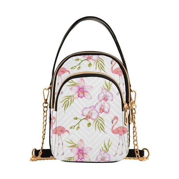joogoo Women Flamingo Flowers Chain Crossbody Bags Shoulder Handbag Phone Purse