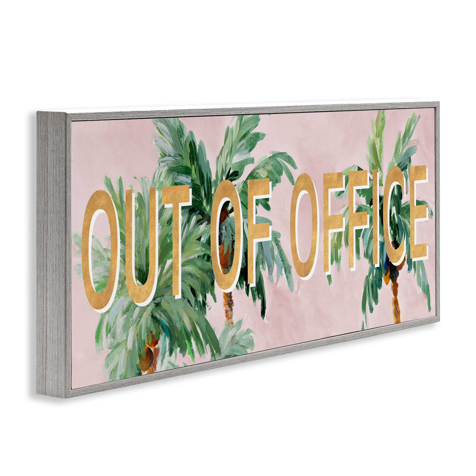 Stupell Industries Out Of Office Palms Typography Painting Gray Framed Art Print Wall Art, 30 x 13