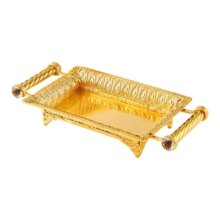 

Iron Plate Turkish Living Room Fruit Tray With Handle Gift Gold Rectangle