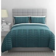 Pleated Tucks 3 Pc Duvet Set, Full- Blue