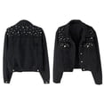 thumbnail image 3 of Chaqueta Vaquera Extragrande para Mujer con Perlas Bordadas y Abalorios Negro M, 3 of 5