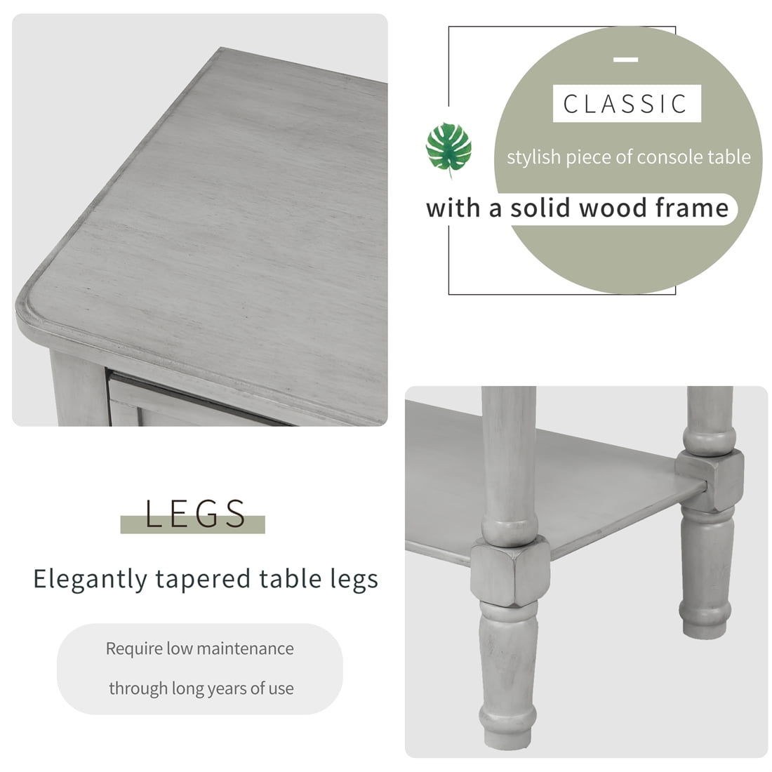 31 Inch Tall Narrow Console Table with 3 Storage Drawers and Bottom Shelf, Slim Sofa Table Entryway Accent Table with Tapered Table Legs for Hallway, Living Room and Dining Room, Gray Wash