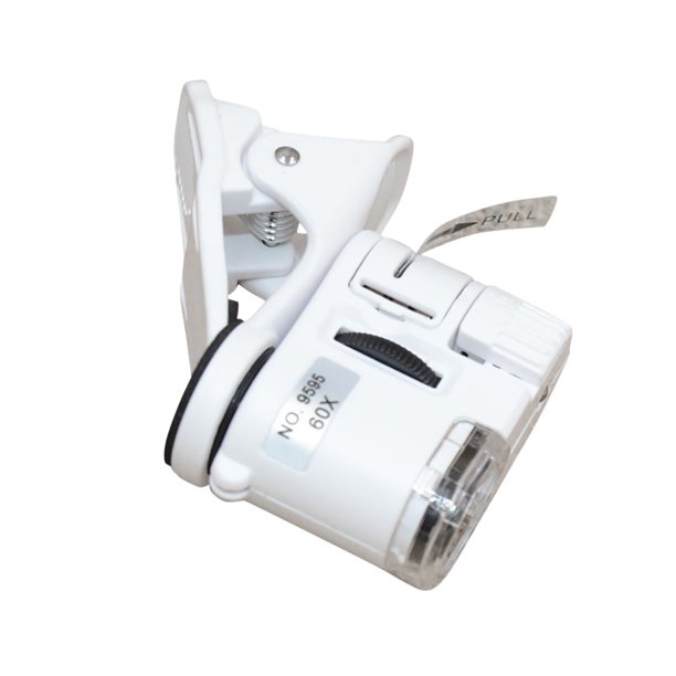 Lupa de 60 aumentos - Luz LED UV, enfoque ajustable - para joyería, antigüedades, detección de falsificaciones - Diseño mini con clip, funciona con pilas
