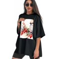thumbnail image 3 of Plus Size Shirt for Women Black Tops for Women Short Sleeves Shirt for Women Watercolor Red-Browed Bird 6 T Shirt Crewneck Shirt for Women 5XL, 3 of 5