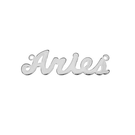 Aries Zodiac Pendant - Zodiac Stamping Pendant Link, Script Font Aries 11.5x34.5mm, 1 Piece, Silver Plated