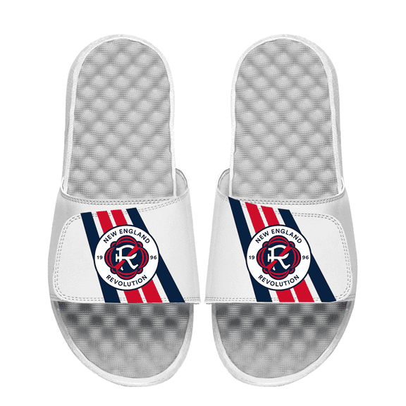 Men's ISlide White New England Revolution Vertical Stripes Slide Sandals