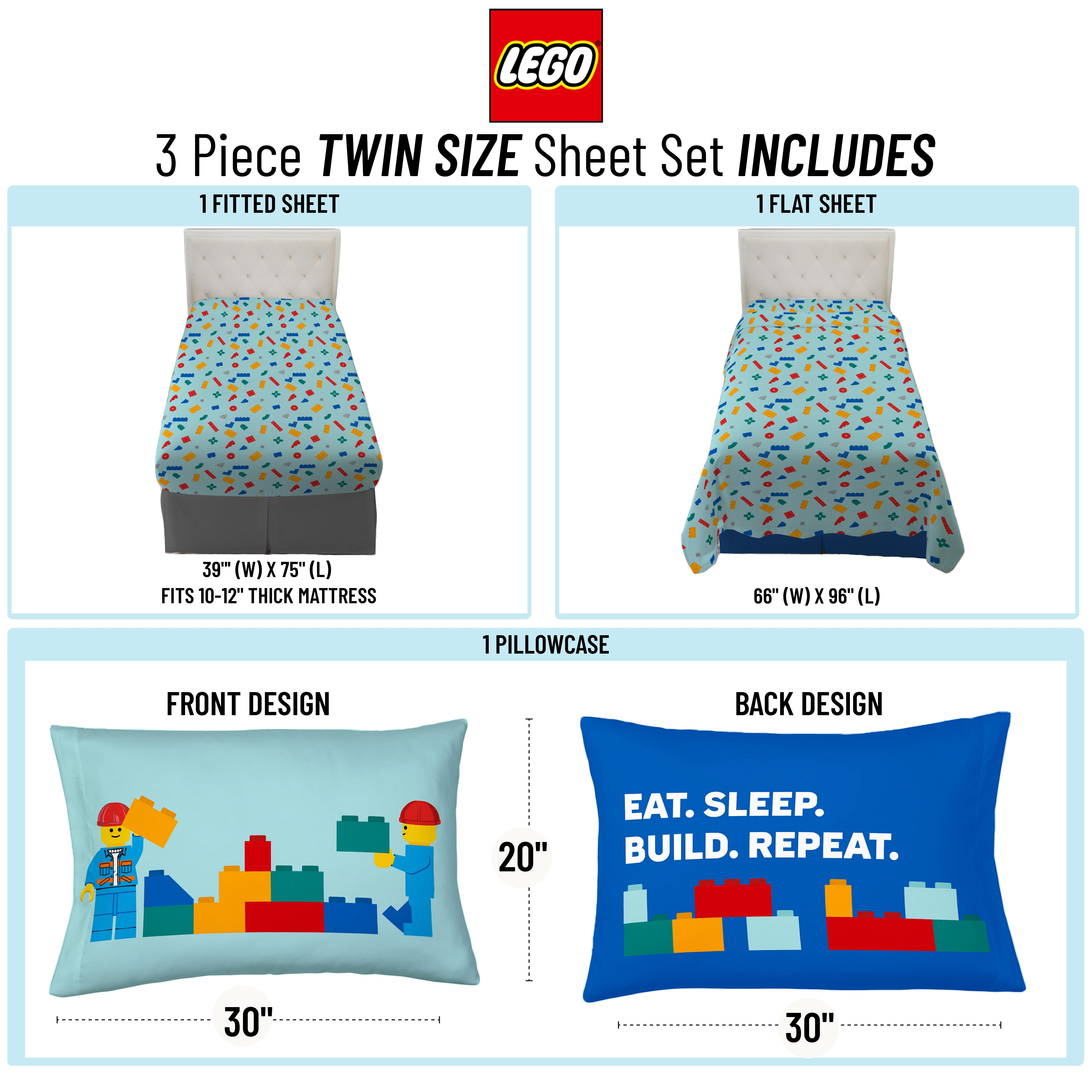 LEGO® Kids 3-Piece Multicolor Bed Sheet Set, Twin