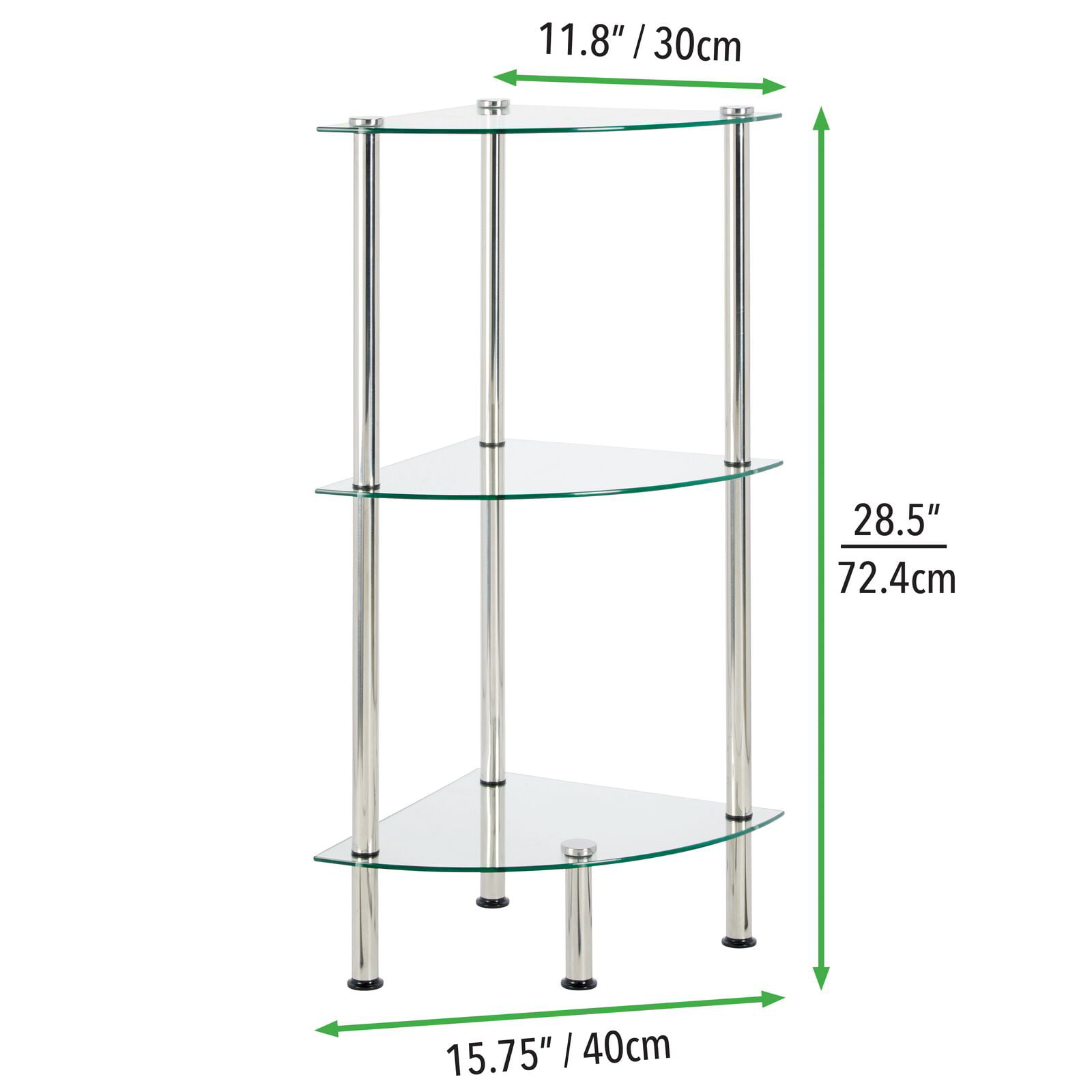 mDesign Bathroom Floor Storage Corner Tower, 3 Tier Open Glass Shelves -  Compact Shelving Display Unit - Multi-Use Home Organizer for Bath, Office,  