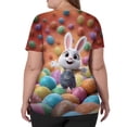 thumbnail image 3 of Short Sleeve V Neck T Shirt with Cartoon Bunny and Egg Print Soft Lightweight Pullover Top for Women and Teens Ginger B 2XL, 3 of 5