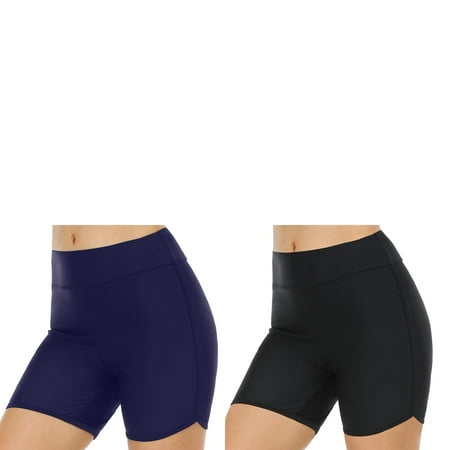 Wijhcboe 2 Pack Womens Swim Cover up Pants for Women plus Size Swim Shorts High Waisted Swim Bottoms Bathing Suit Bottom Boy Shorts Swimsuit Bottom Wide Elastic Band Sports Yoga Shorts Skirt Swim Pa
