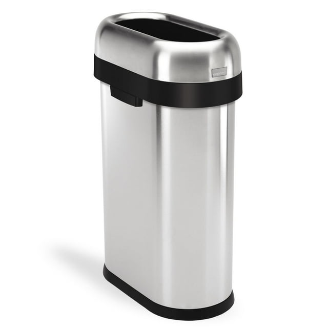 simplehuman 13.2 Gal. Slim Open Can, Brushed Heavy-Gauge Stainless Steel