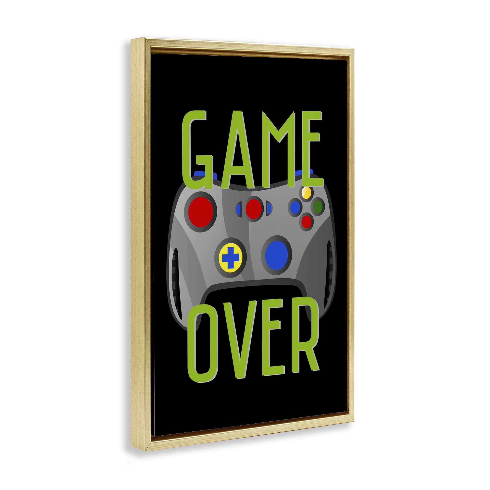 Stupell Industries Game Over with Controller Typography Painting Gold Floater Framed Art Print Wall Art, 21 x 31