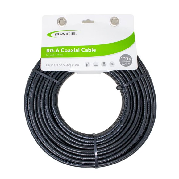 Pace International Câble Coaxial 138-100 RG-6; 100 Pieds de Longueur; Noir