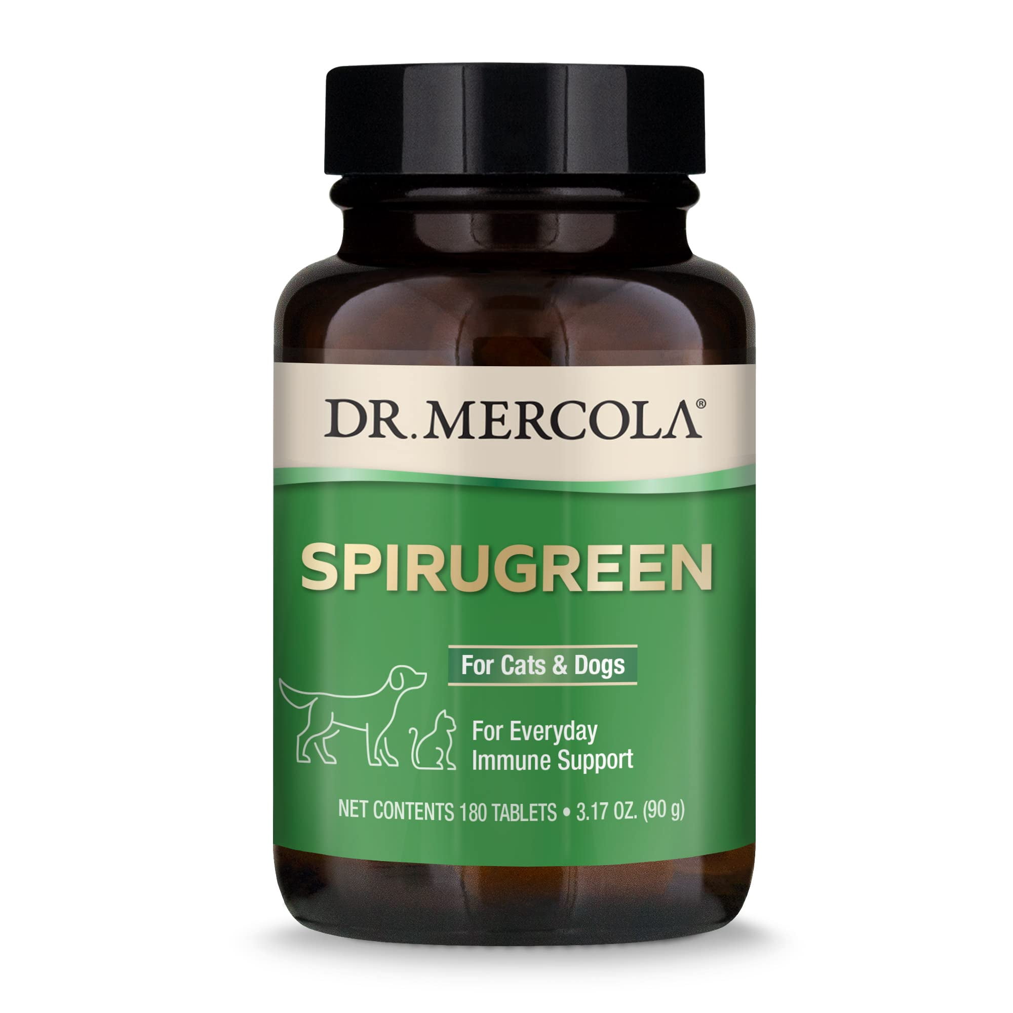 Dr. Mercola, SpiruGreen, for Cats and Dogs (180 Tablets), with Organic Spirulina and Microalgae,Organic Spirulina, non GMO, Soy Free, Gluten Free
